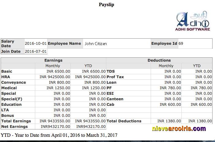 India ADHI Software company payslip